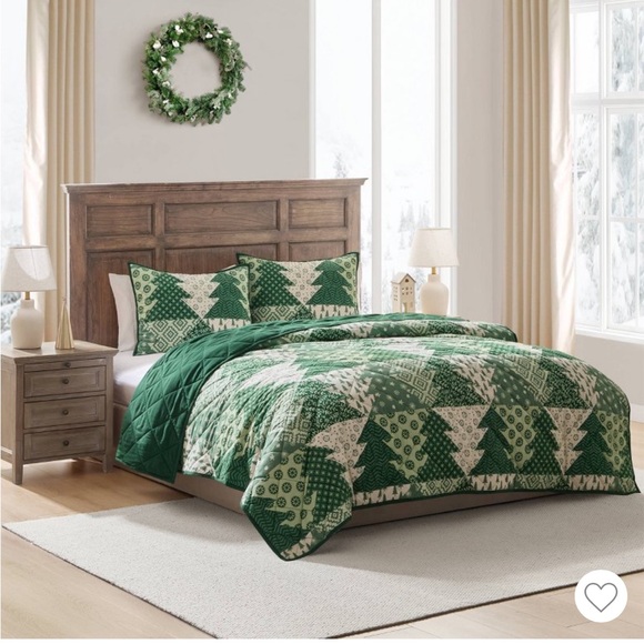 Hallmark F/Q Patchwork Trees 3-Piece Flannel Trees Quilt Set Green
